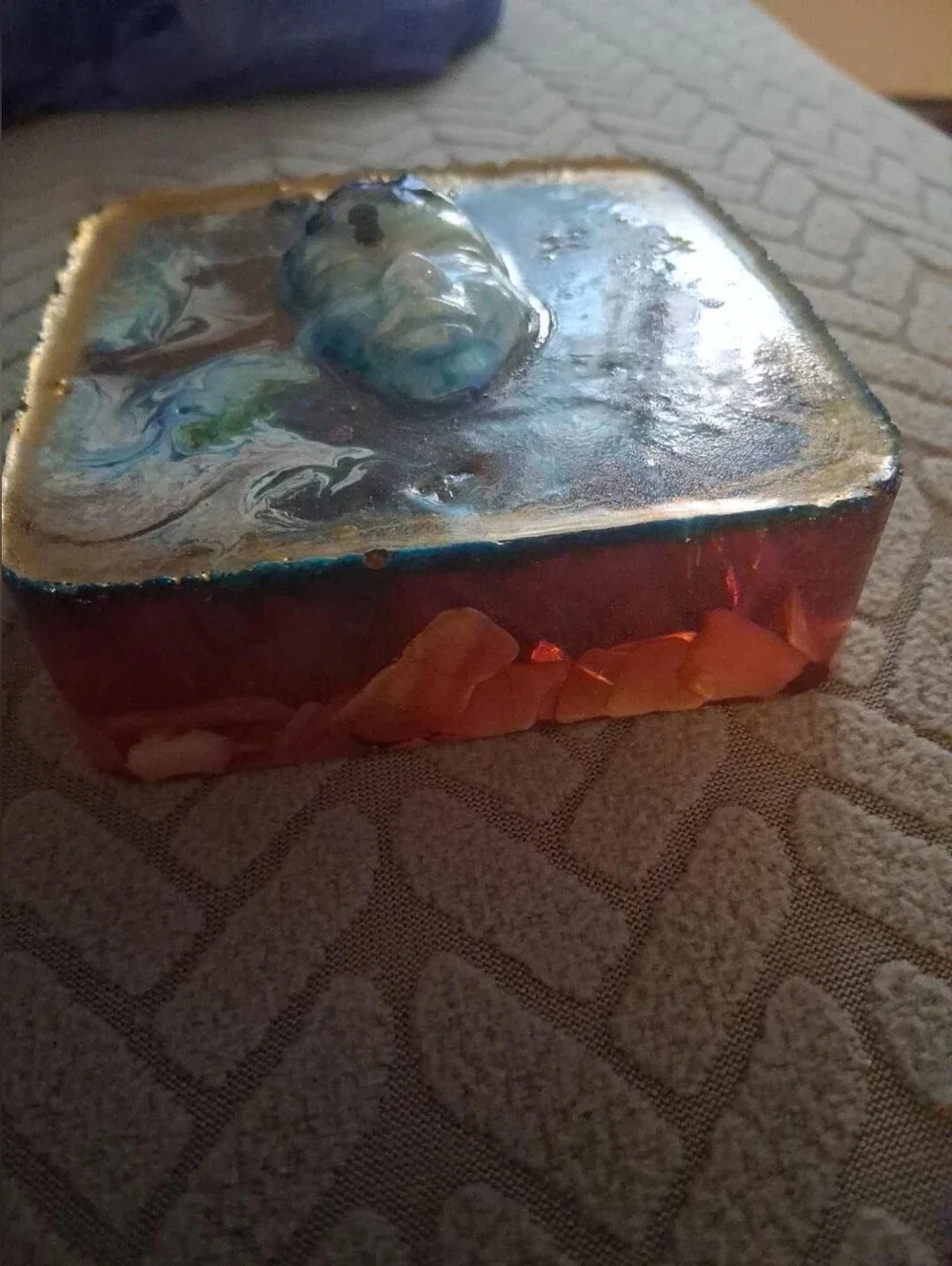Hand Crafted Blue and Amber Resin Paperweight